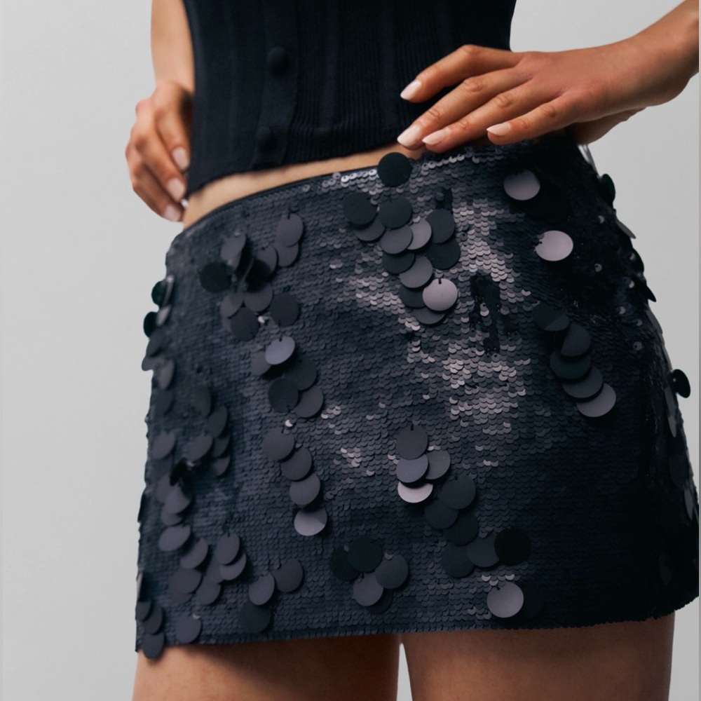 DANIELLE GUIZIO Paillette Sequin Mini Skirt Matte Black NWT